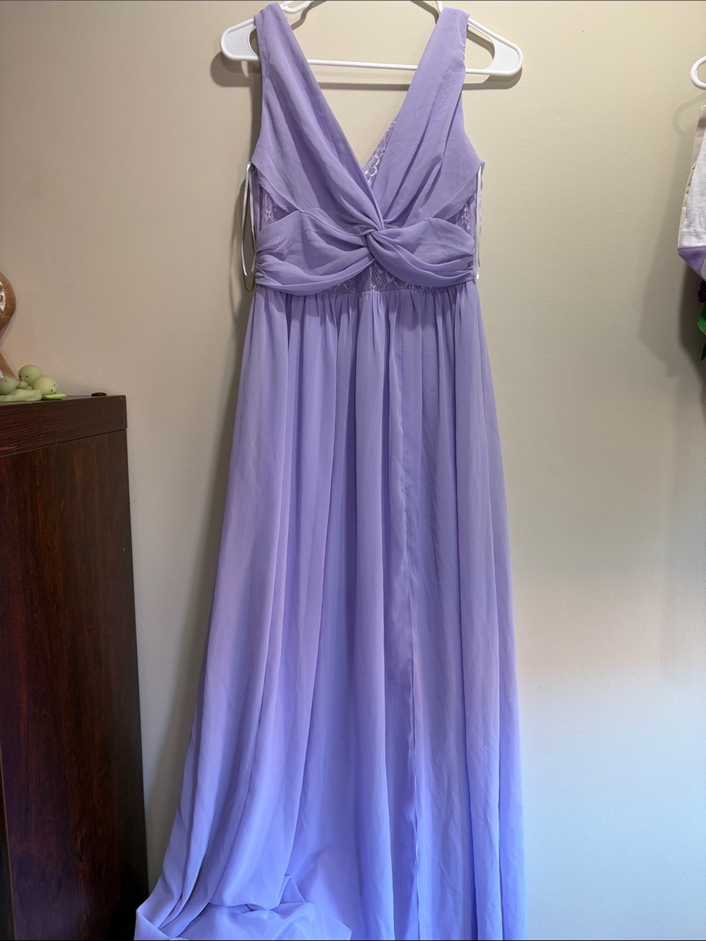 Maniju Lavender Chiffon Maxi Dress with Twisted Front